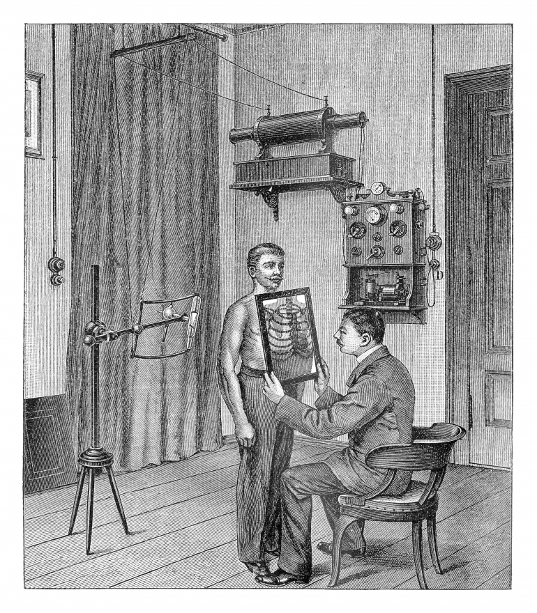 Doctor analyzing an x-ray - vintage illustration