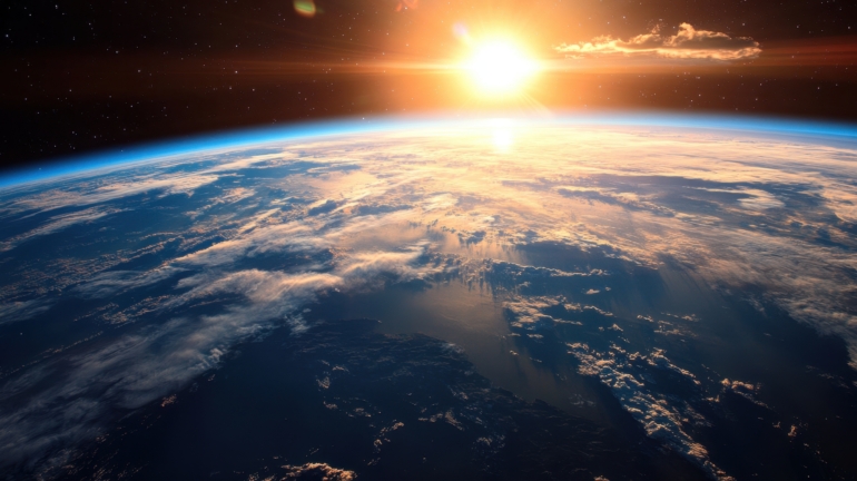 Earthrise with Sun and Clouds from Space