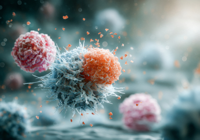 Immunzellen greifen Krebszellen an – Mikroskopische 3D-Darstellung des Immunsystems